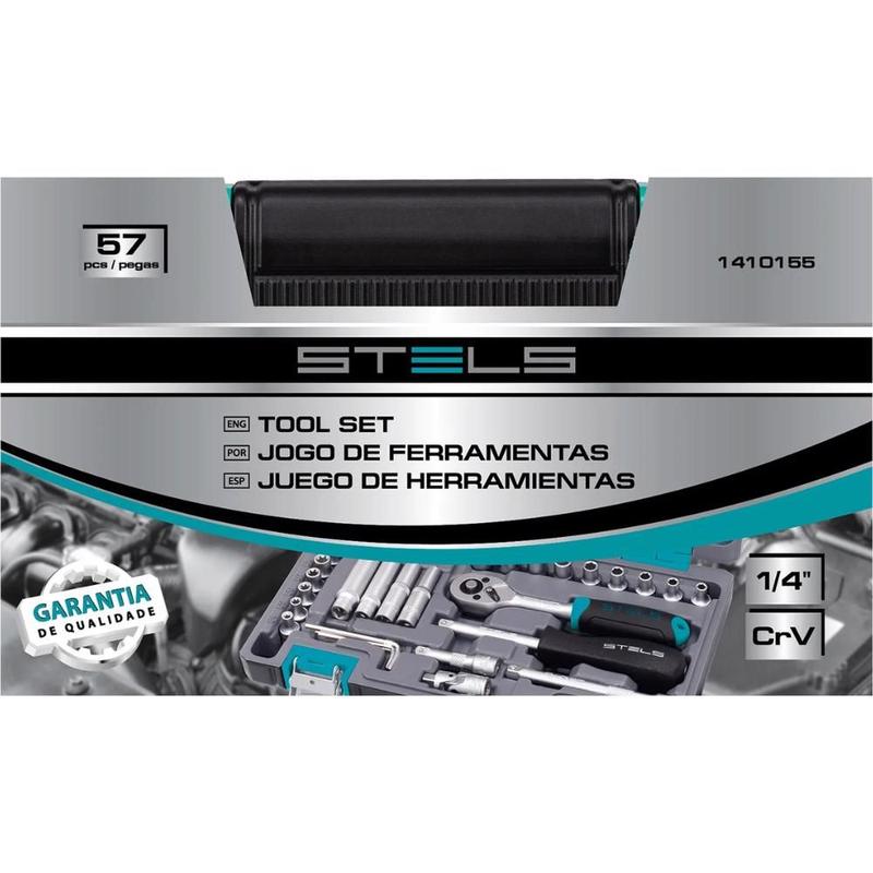 Jogo de Soquetes 1/4 POL Kit 57 Peças com Catraca 1410155 STELS